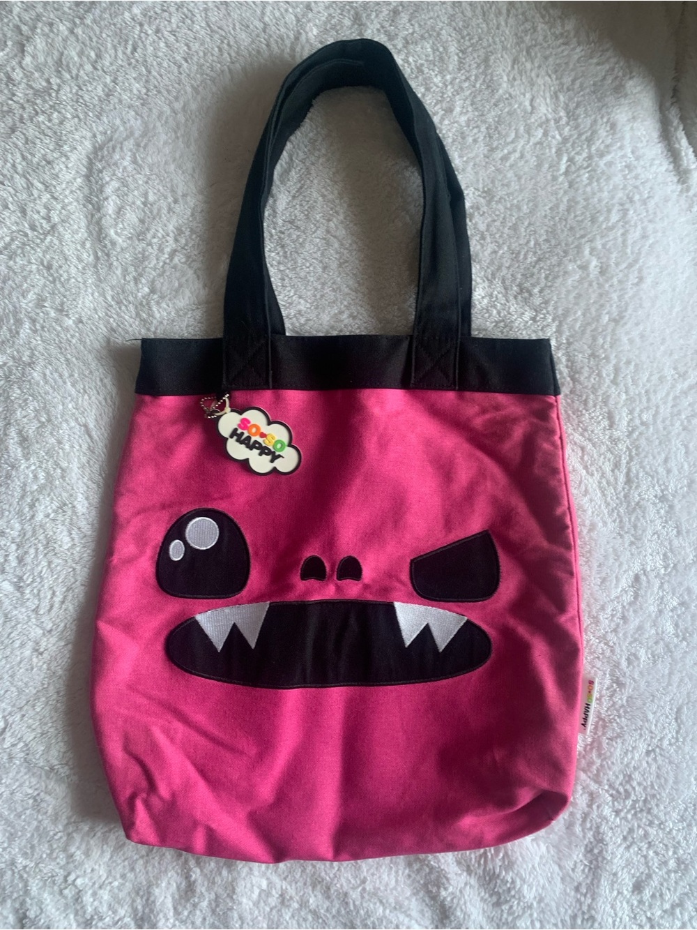 Rare Vintage SO SO HAPPY "Taco" Pink Monster Canvas Tote Bag